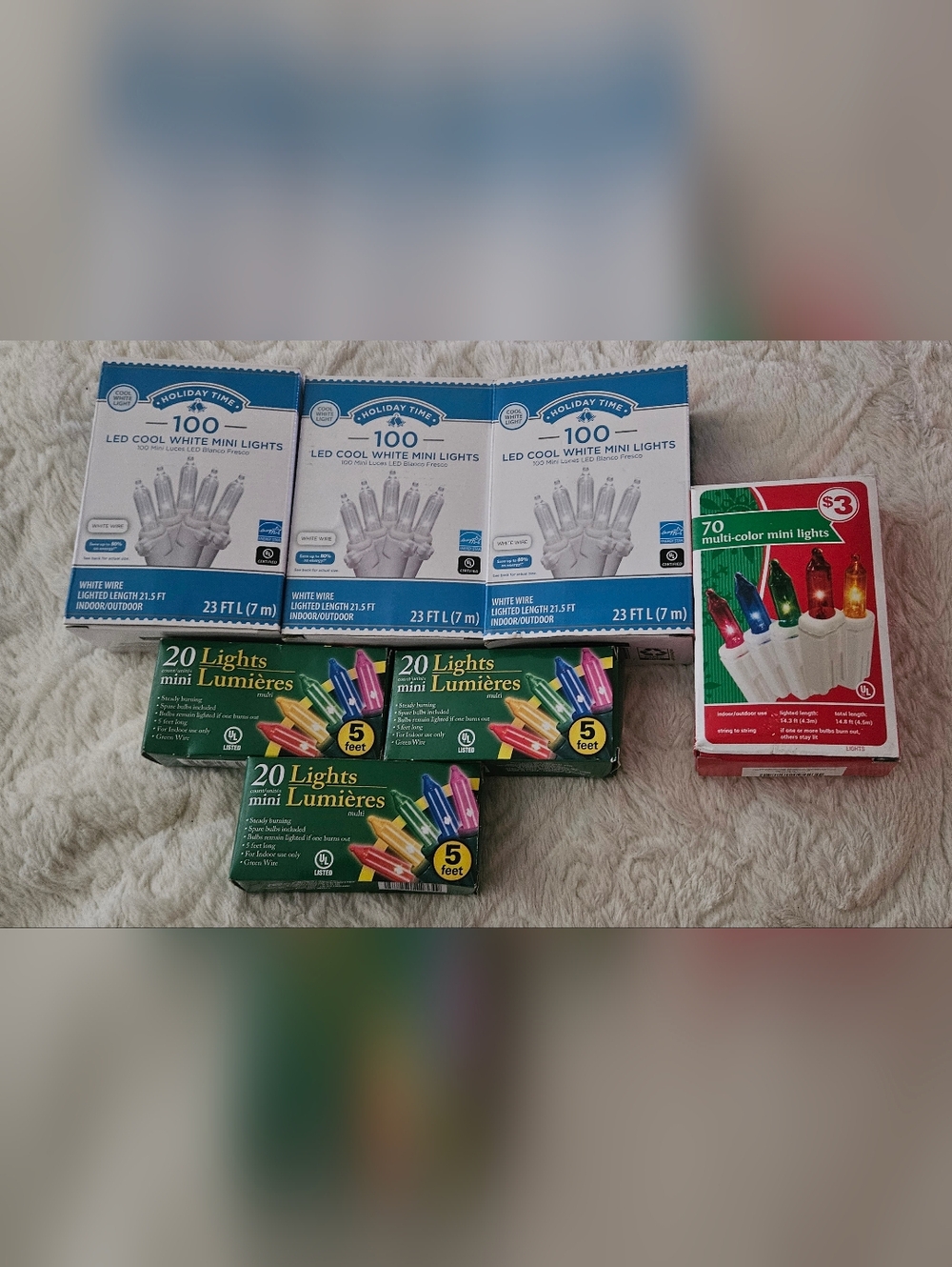 7 Pkgs Of Mini Mixed Christmas String Lights Bundle
